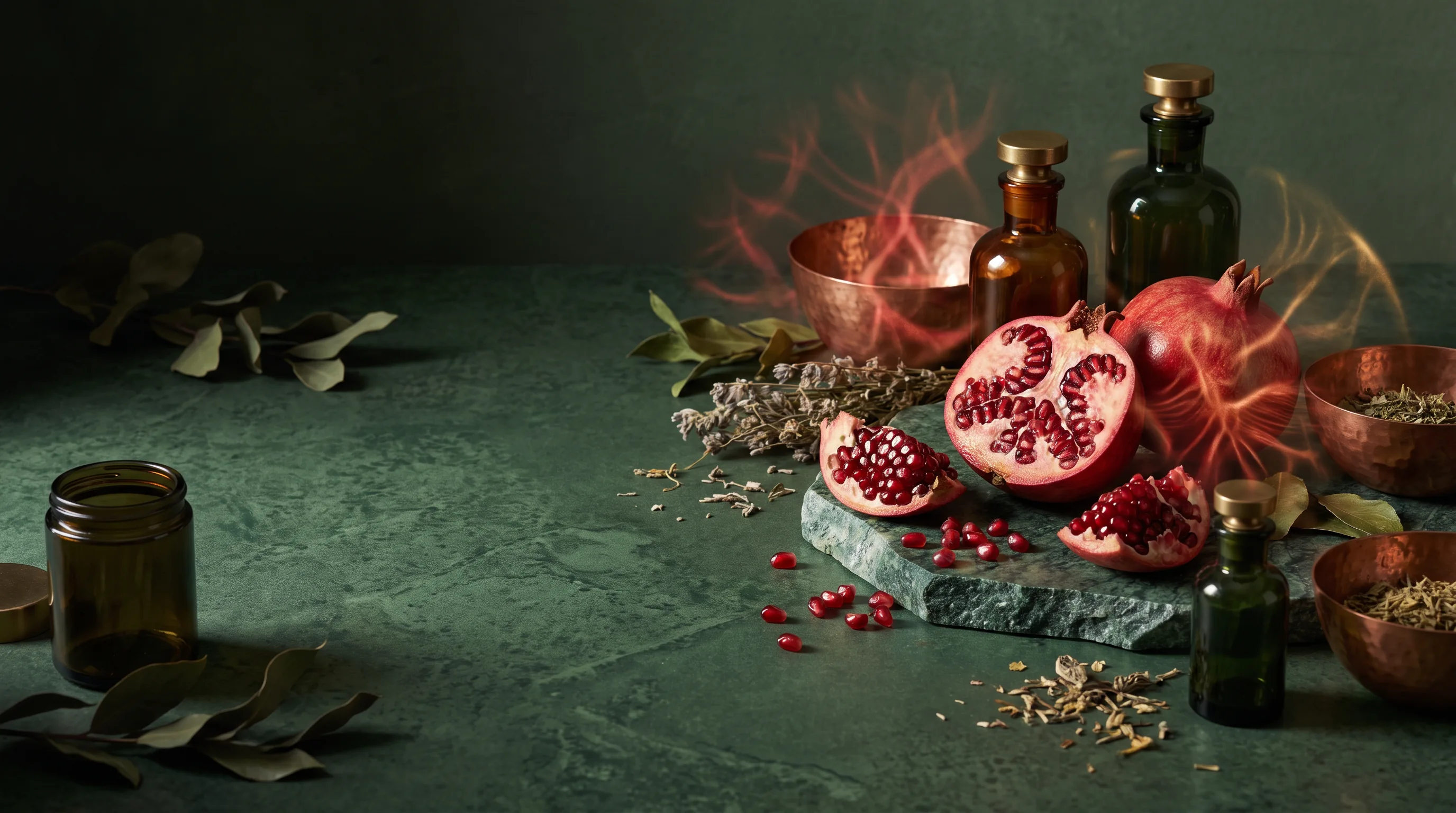 Granatapfel und apothekarische Pflanzenmetapher für Energie und Mitochondrien